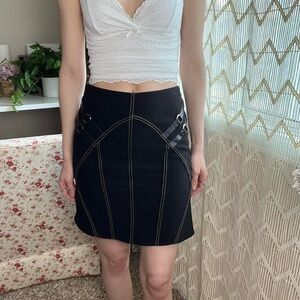 Black Leather Detail Skirt